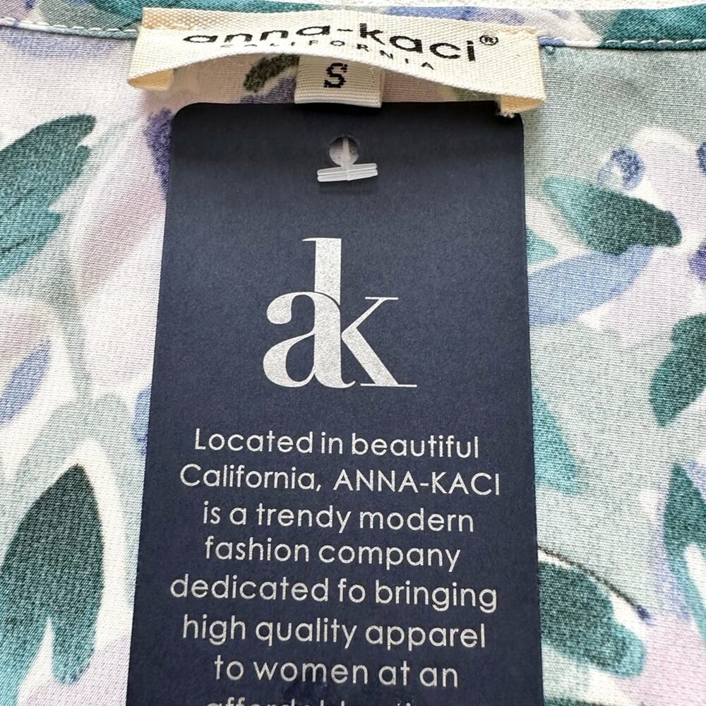 Anna-Kaci Dress Lavender Green Floral Flutter Short Sleeve Tiered Boho Small - Picture 7 of 15